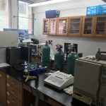 Lab equipment on the center island bench