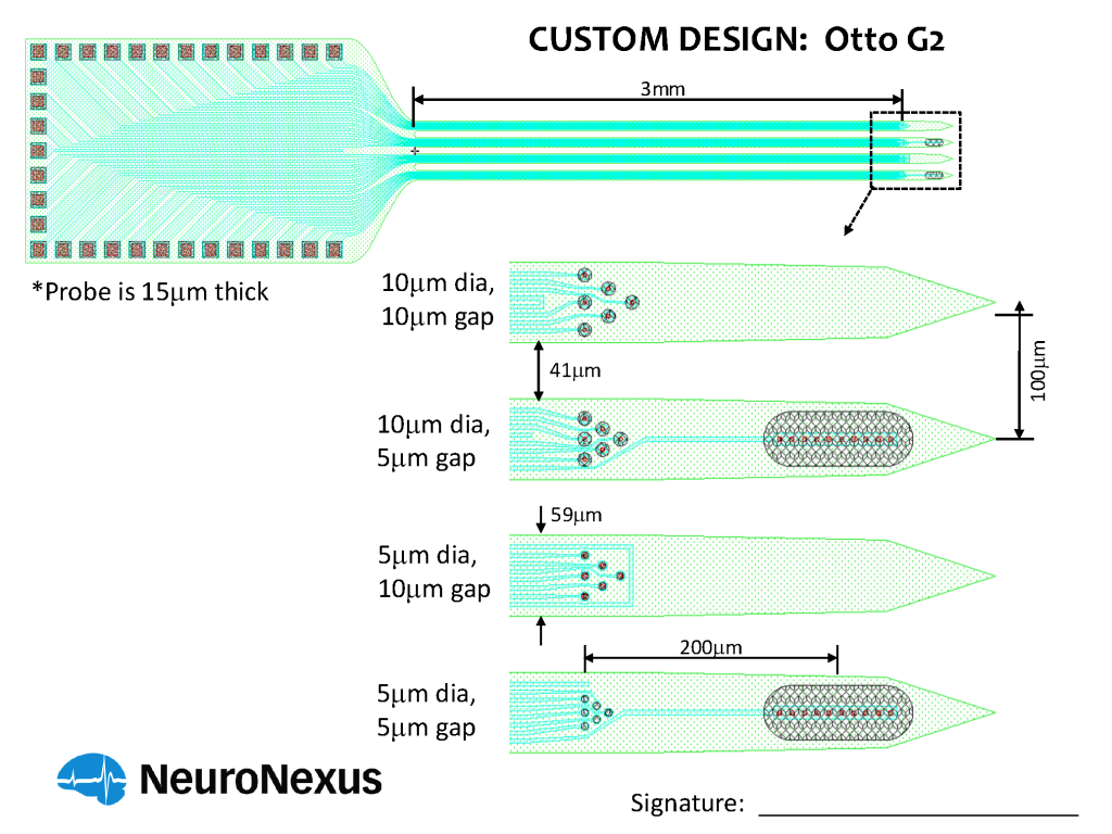 schematic representation of a NeuroNexus ultramicroelectrode device