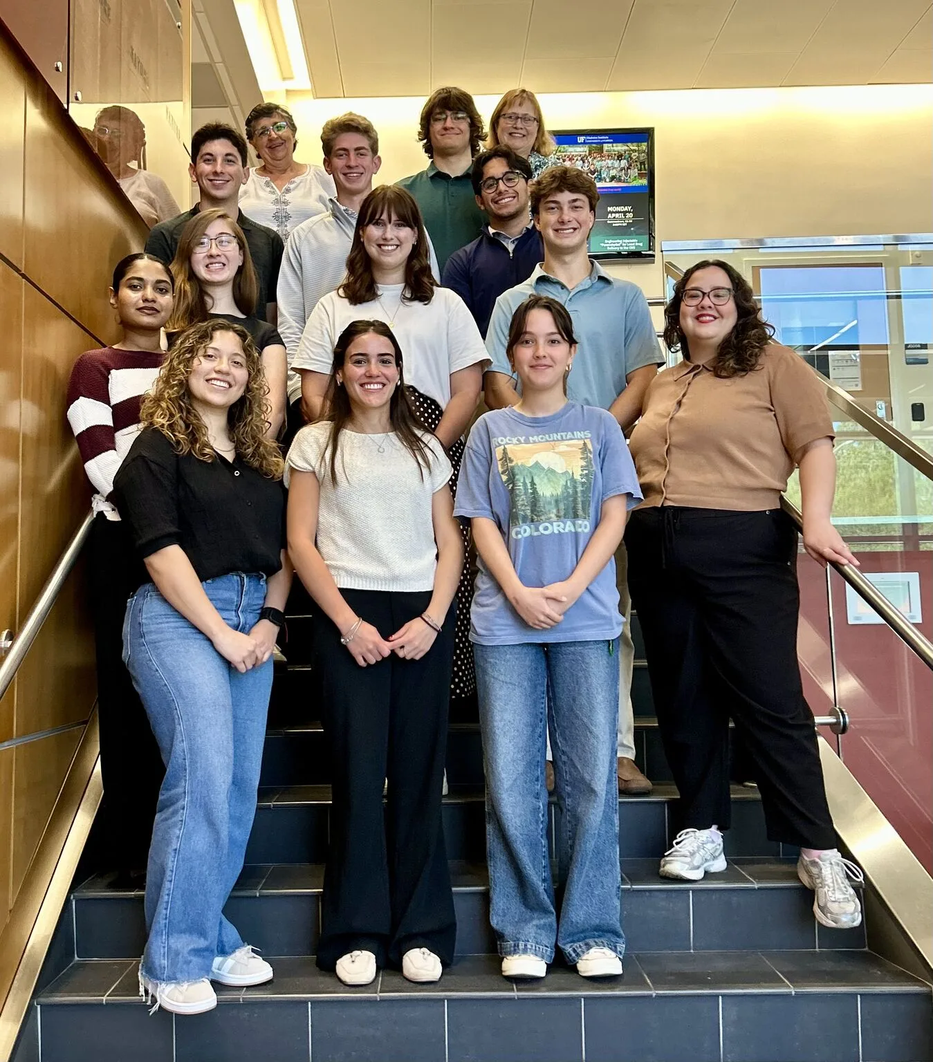 Schmidt Lab (left to right; front to back): Isabella Pinto, Sofia Reyes Rodriguez, Claudia Hernandez-Cruz, Dr. Amanda de Castro Juraski, Abiah Sam Sentic, Leina Owens, Allison Campbell-Galbraith, Chase Tucker, Jonah Ferber, William Schecter, David Gonzalez, Blanca Ostmark, Collin Klaus, Dr. Christine Schmidt.